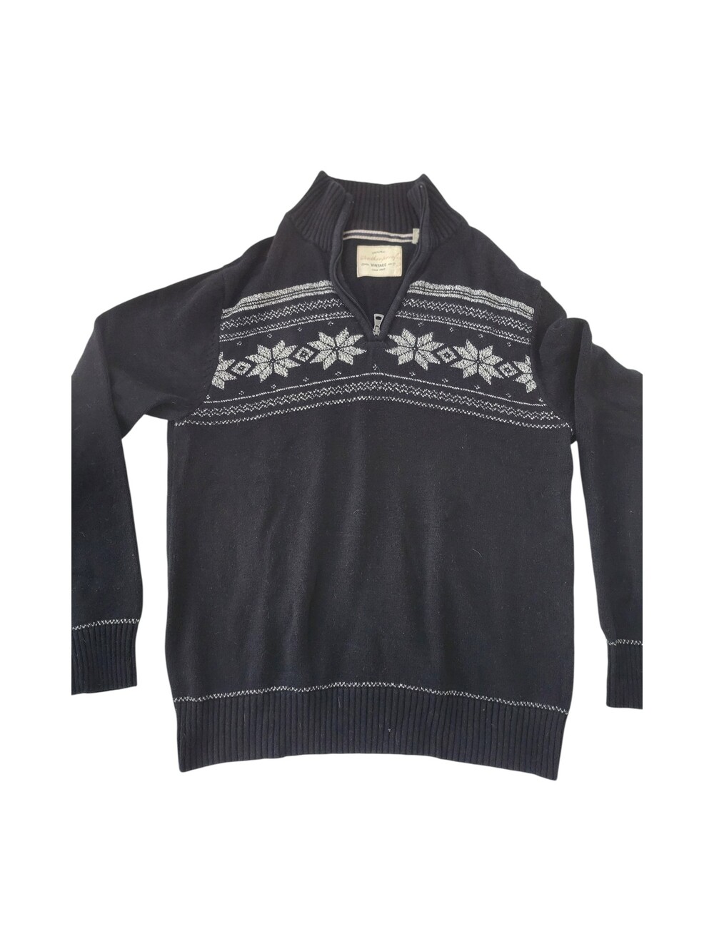 Weatherproof Men's Vintage Sweater White on Black Snowflake Medium Cotton Quarte